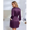 Ekouaer Silk Robes for Women Short Satin Robe 3/4 Sleeves Kimono Bathrobe | Lace Trim, Knee Length, Sexy Bride Bridsmaid Robe, Pockets, Tie(Wineberry)