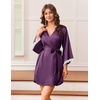 Ekouaer Silk Robes for Women Short Satin Robe 3/4 Sleeves Kimono Bathrobe | Lace Trim, Knee Length, Sexy Bride Bridsmaid Robe, Pockets, Tie(Wineberry)