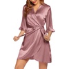Ekouaer Women’s Satin Robe Kimono Bathrobe Short Ruffle Sleeve Silk Robes | Silky Soft Robes, Summer Lightweight Bath Robe, Ruffle 3/4 Sleeve Sleepwear, Short Bride Robe, Bridal Robe, Bridesmaid Robes(Gray Purple)
