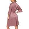 Ekouaer Women’s Satin Robe Kimono Bathrobe Short Ruffle Sleeve Silk Robes | Silky Soft Robes, Summer Lightweight Bath Robe, Ruffle 3/4 Sleeve Sleepwear, Short Bride Robe, Bridal Robe, Bridesmaid Robes(Gray Purple)