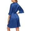 Ekouaer Women’s Satin Robe Kimono Bathrobe Short Ruffle Sleeve Silk Robes | Silky Soft Robes, Summer Lightweight Bath Robe, Ruffle 3/4 Sleeve Sleepwear, Short Bride Robe, Bridal Robe, Bridesmaid Robes(Navy)
