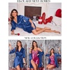 Ekouaer Women’s Satin Robe Kimono Bathrobe Short Ruffle Sleeve Silk Robes | Silky Soft Robes, Summer Lightweight Bath Robe, Ruffle 3/4 Sleeve Sleepwear, Short Bride Robe, Bridal Robe, Bridesmaid Robes(Navy)