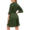 Ekouaer Women’s Satin Robe Kimono Bathrobe Short Ruffle Sleeve Silk Robes | Silky Soft Robes, Summer Lightweight Bath Robe, Ruffle 3/4 Sleeve Sleepwear, Short Bride Robe, Bridal Robe, Bridesmaid Robes(Deep Green)