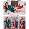 Ekouaer Women’s Satin Robe Kimono Bathrobe Short Ruffle Sleeve Silk Robes | Silky Soft Robes, Summer Lightweight Bath Robe, Ruffle 3/4 Sleeve Sleepwear, Short Bride Robe, Bridal Robe, Bridesmaid Robes(Dark Green)