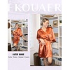Ekouaer Women’s Satin Robe Kimono Bathrobe Short Ruffle Sleeve Silk Robes | Silky Soft Robes, Summer Lightweight Bath Robe, Ruffle 3/4 Sleeve Sleepwear, Short Bride Robe, Bridal Robe, Bridesmaid Robes(Brown)
