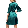 Ekouaer Women’s Satin Robe Kimono Bathrobe Short Ruffle Sleeve Silk Robes | Silky Soft Robes, Summer Lightweight Bath Robe, Ruffle 3/4 Sleeve Sleepwear, Short Bride Robe, Bridal Robe, Bridesmaid Robes(Dark Green)