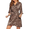 Ekouaer Women’s Satin Robe Kimono Bathrobe Short Ruffle Sleeve Silk Robes | Silky Soft Robes, Summer Lightweight Bath Robe, Ruffle 3/4 Sleeve Sleepwear, Short Bride Robe, Bridal Robe, Bridesmaid Robes(Leopard)