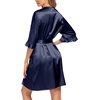 Ekouaer Women’s Satin Robe Kimono Bathrobe Short Ruffle Sleeve Silk Robes | Silky Soft Robes, Summer Lightweight Bath Robe, Ruffle 3/4 Sleeve Sleepwear, Short Bride Robe, Bridal Robe, Bridesmaid Robes(Deep Blue)