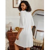 Ekouaer Zipper Robes for Women 3/4 Sleeve Waffle Knit Bathrobe Lightweight Short Housecoat with Pockets Soft Loungewear(White)