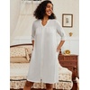 Ekouaer Zipper Robes for Women 3/4 Sleeve Waffle Knit Bathrobe Lightweight Short Housecoat with Pockets Soft Loungewear(White)