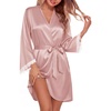 Ekouaer Silk Robes for Women Short Satin Robe 3/4 Sleeves Kimono Bathrobe | Lace Trim, Knee Length, Sexy Bride Bridsmaid Robe, Pockets, Tie(Dusty Pink)