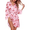 Ekouaer Silk Robes for Women Short Satin Robe 3/4 Sleeves Kimono Bathrobe | Lace Trim, Knee Length, Sexy Bride Bridsmaid Robe, Pockets, Tie(Pink Bow)