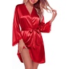 Ekouaer Silk Robes for Women Short Satin Robe 3/4 Sleeves Kimono Bathrobe | Lace Trim, Knee Length, Sexy Bride Bridsmaid Robe, Pockets, Tie(Red)