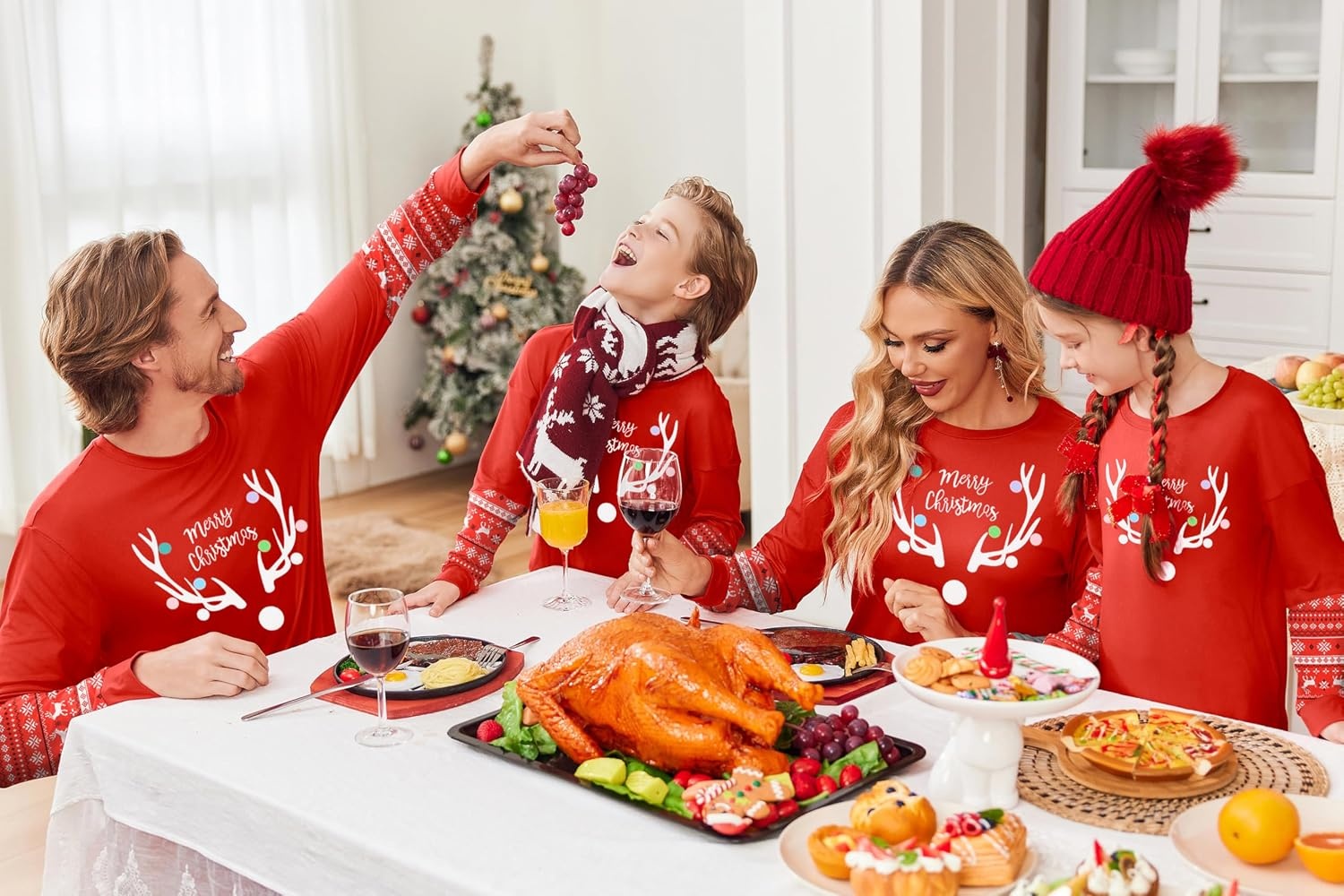 image:imageEkouaer Family Christmas Pajamas Matching Sets with Print Tops and PantsRed Elk Head