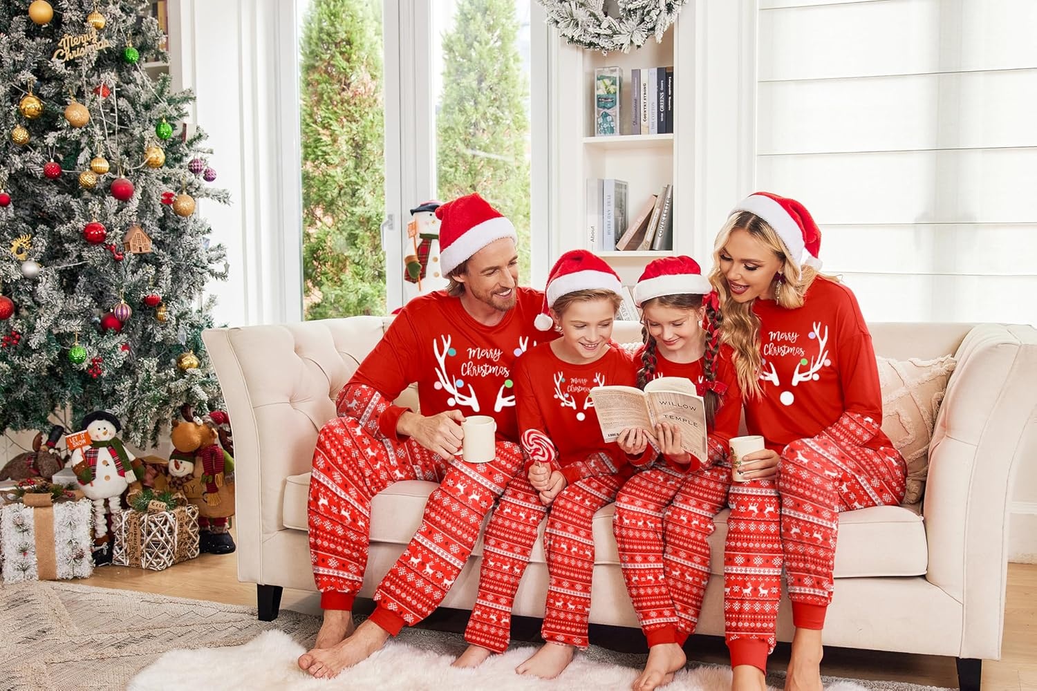 image:imageEkouaer Family Christmas Pajamas Matching Sets with Print Tops and PantsRed Elk Head