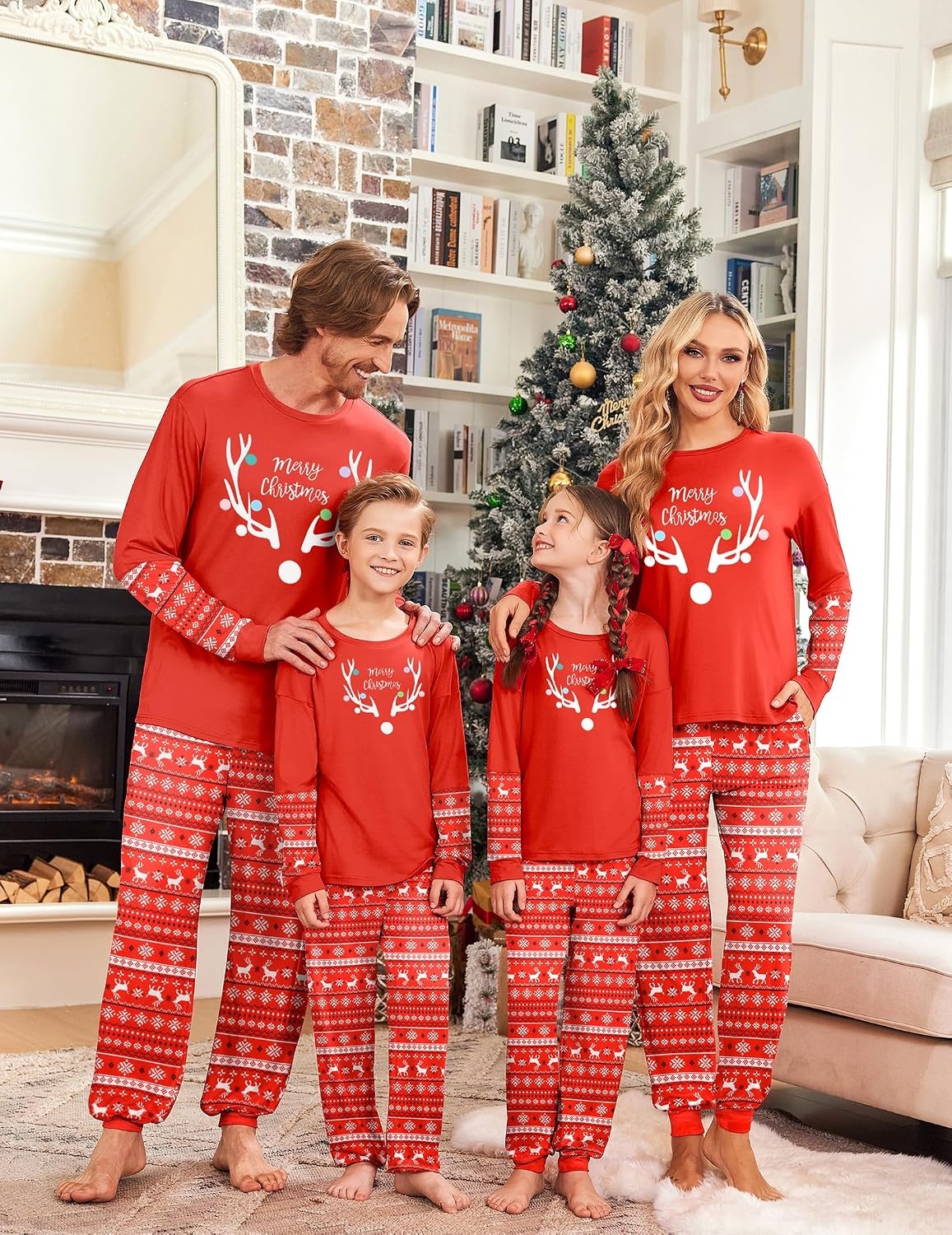 image:imageEkouaer Family Christmas Pajamas Matching Sets with Print Tops and PantsRed Elk Head