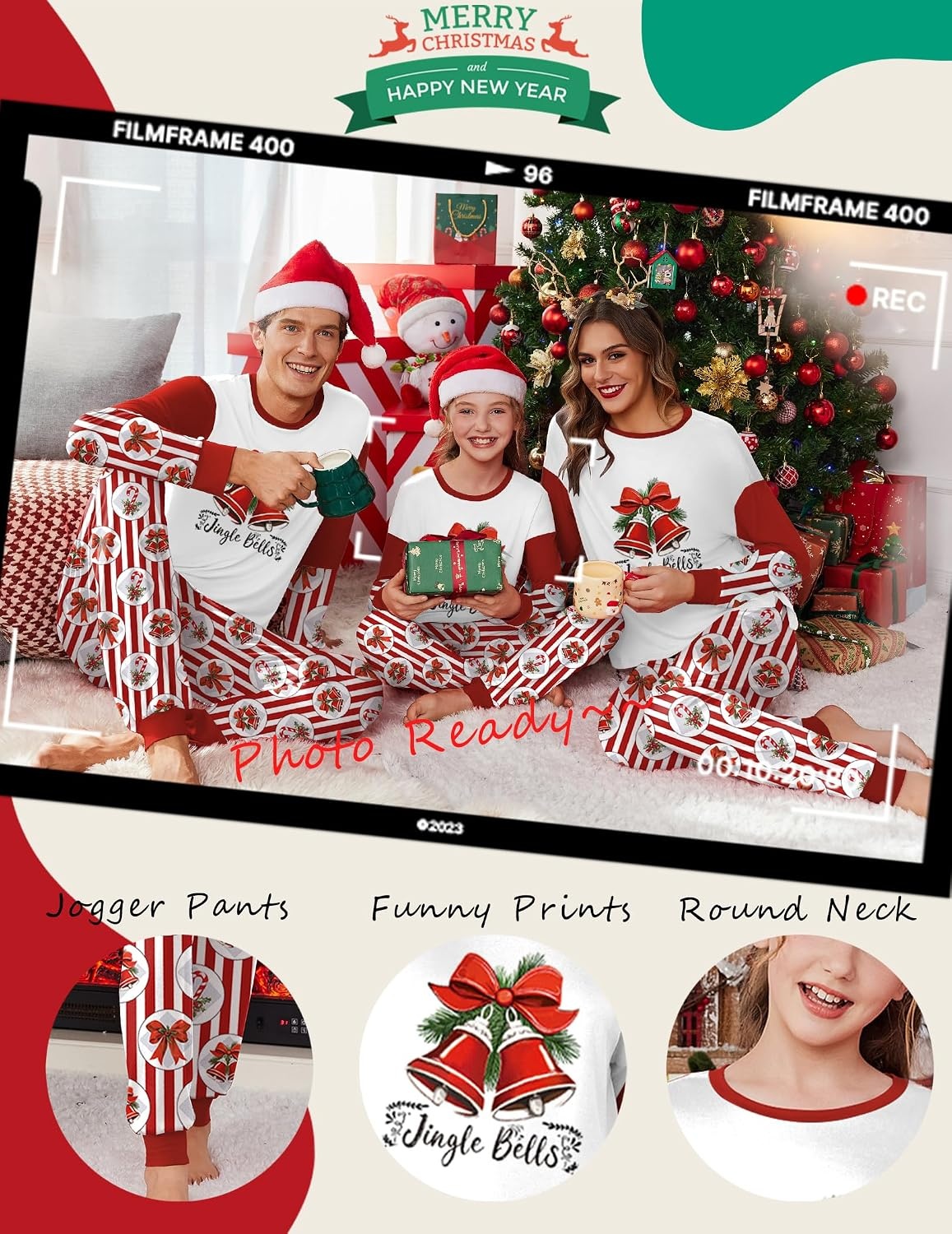 image:imageEkouaer Family Christmas Pajamas Matching Sets with Print Tops and PantsRed Striped