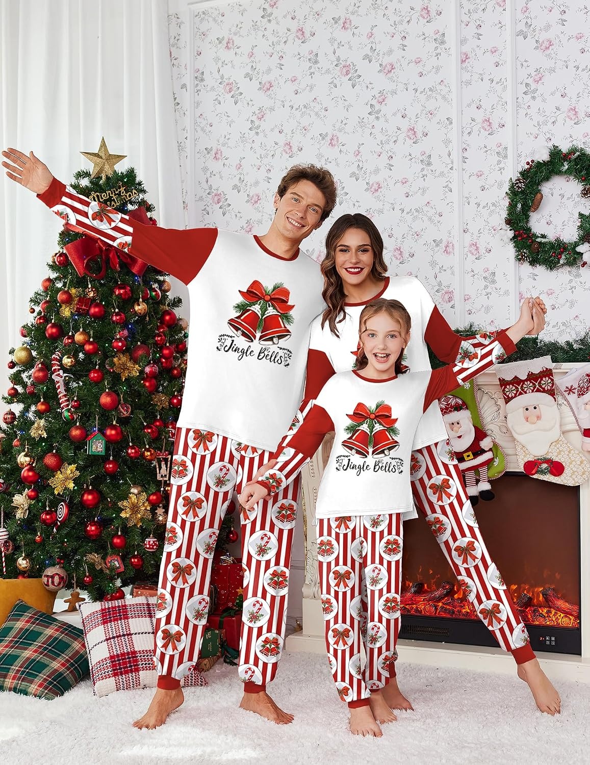 image:imageEkouaer Family Christmas Pajamas Matching Sets with Print Tops and PantsRed Striped