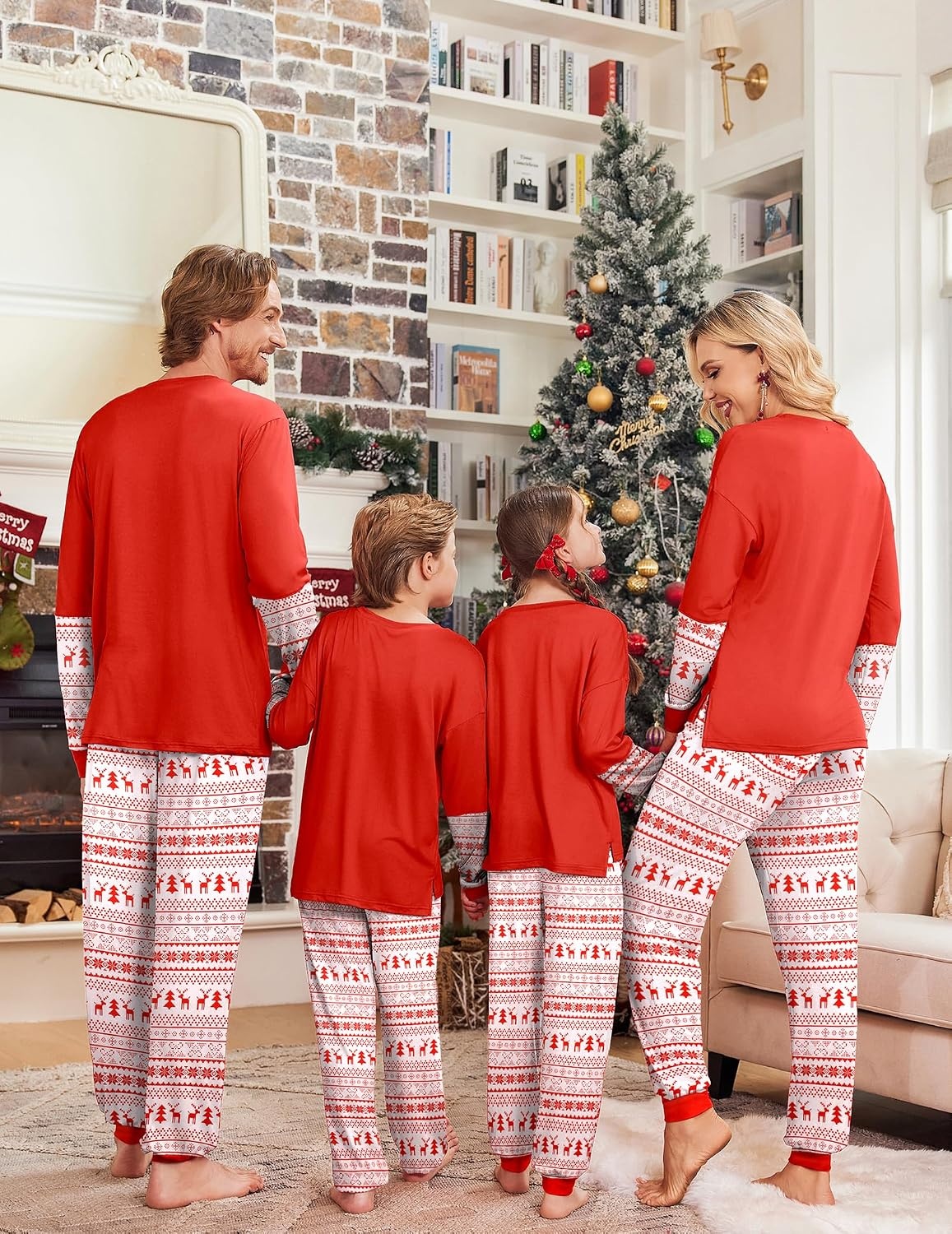 image:imageEkouaer Family Christmas Pajamas Matching Sets with Print Tops and PantsRed White Elk