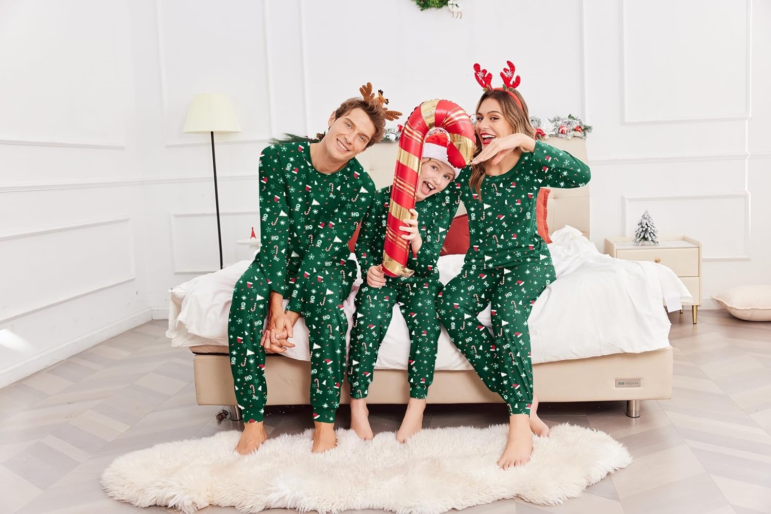 image:imageEkouaer Family Matching Pajamas Christmas Sleepwear Long Sleeve Sleep Pjs Matching PJs with Classic Scoop NeckSoft Family Loungewear Set with Plaid PantsChristmas Holiday for Casual Daily WearChristmas Cane Candy