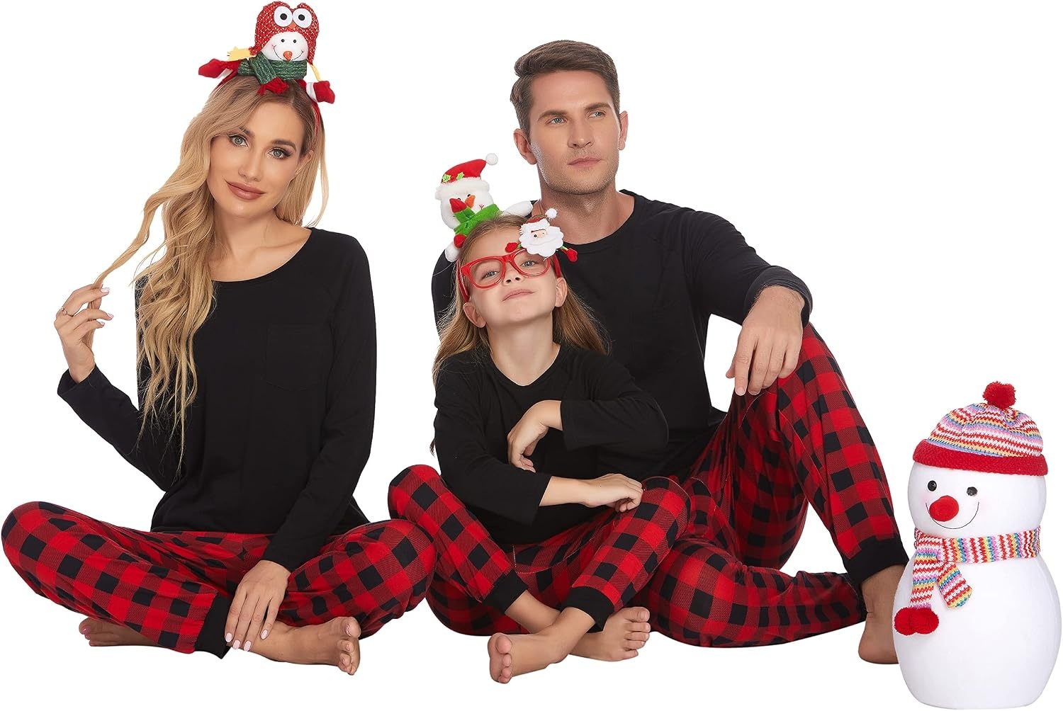 image:imageEkouaer Family Matching Pajamas Christmas Sleepwear Long Sleeve Sleep Pjs Matching PJs with Classic Scoop NeckSoft Family Loungewear Set with Plaid PantsChristmas Holiday for Casual Daily WearBlack