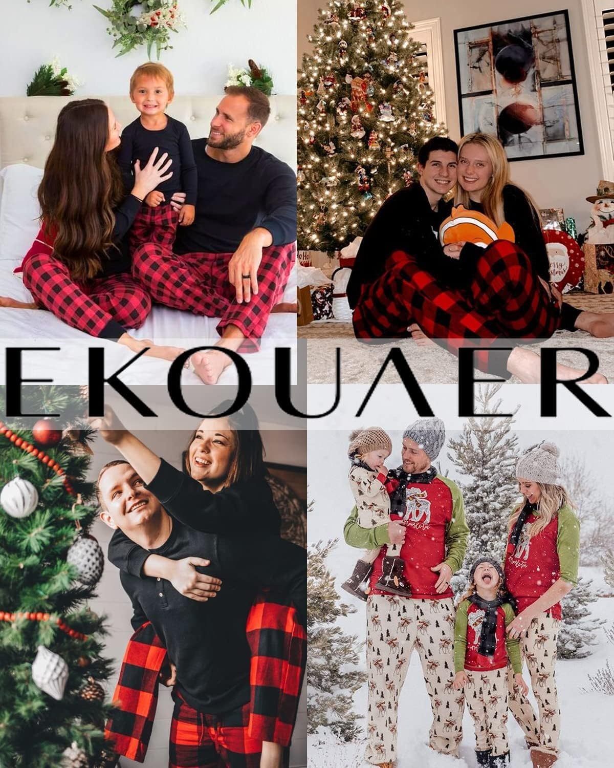 image:imageEkouaer Family Matching Pajamas Christmas Sleepwear Long Sleeve Sleep Pjs Matching PJs with Classic Scoop NeckSoft Family Loungewear Set with Plaid PantsChristmas Holiday for Casual Daily WearChristmas Cane Candy
