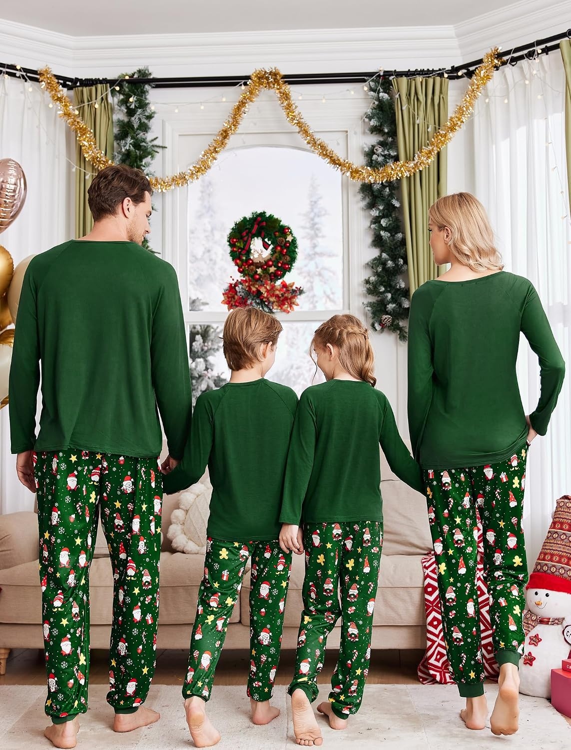 image:imageEkouaer Family Matching Pajamas Christmas Sleepwear Long Sleeve Sleep Pjs Matching PJs with Classic Scoop NeckSoft Family Loungewear Set with Plaid PantsChristmas Holiday for Casual Daily WearChristmas Green Print