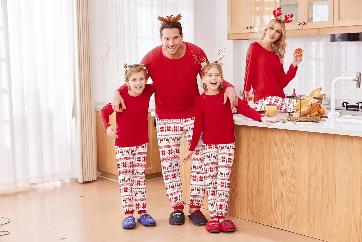 image:imageEkouaer Family Matching Pajamas Christmas Sleepwear Long Sleeve Sleep Pjs Matching PJs with Classic Scoop NeckSoft Family Loungewear Set with Plaid PantsChristmas Holiday for Casual Daily WearChristmas Print