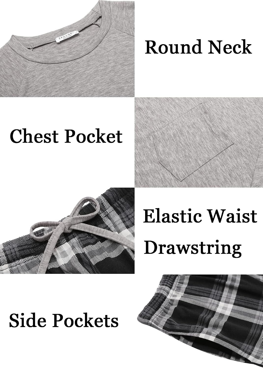 image:imageEkouaer Family Matching Pajamas Christmas Sleepwear Long Sleeve Sleep Pjs Matching PJs with Classic Scoop NeckSoft Family Loungewear Set with Plaid PantsChristmas Holiday for Casual Daily WearLight Grey