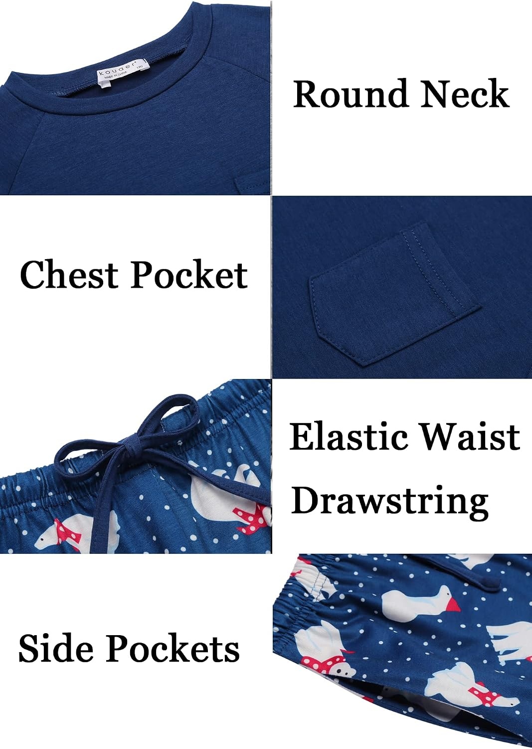 image:imageEkouaer Family Matching Pajamas Christmas Sleepwear Long Sleeve Sleep Pjs Matching PJs with Classic Scoop NeckSoft Family Loungewear Set with Plaid PantsChristmas Holiday for Casual Daily WearChristmas Navy With Polar Bear