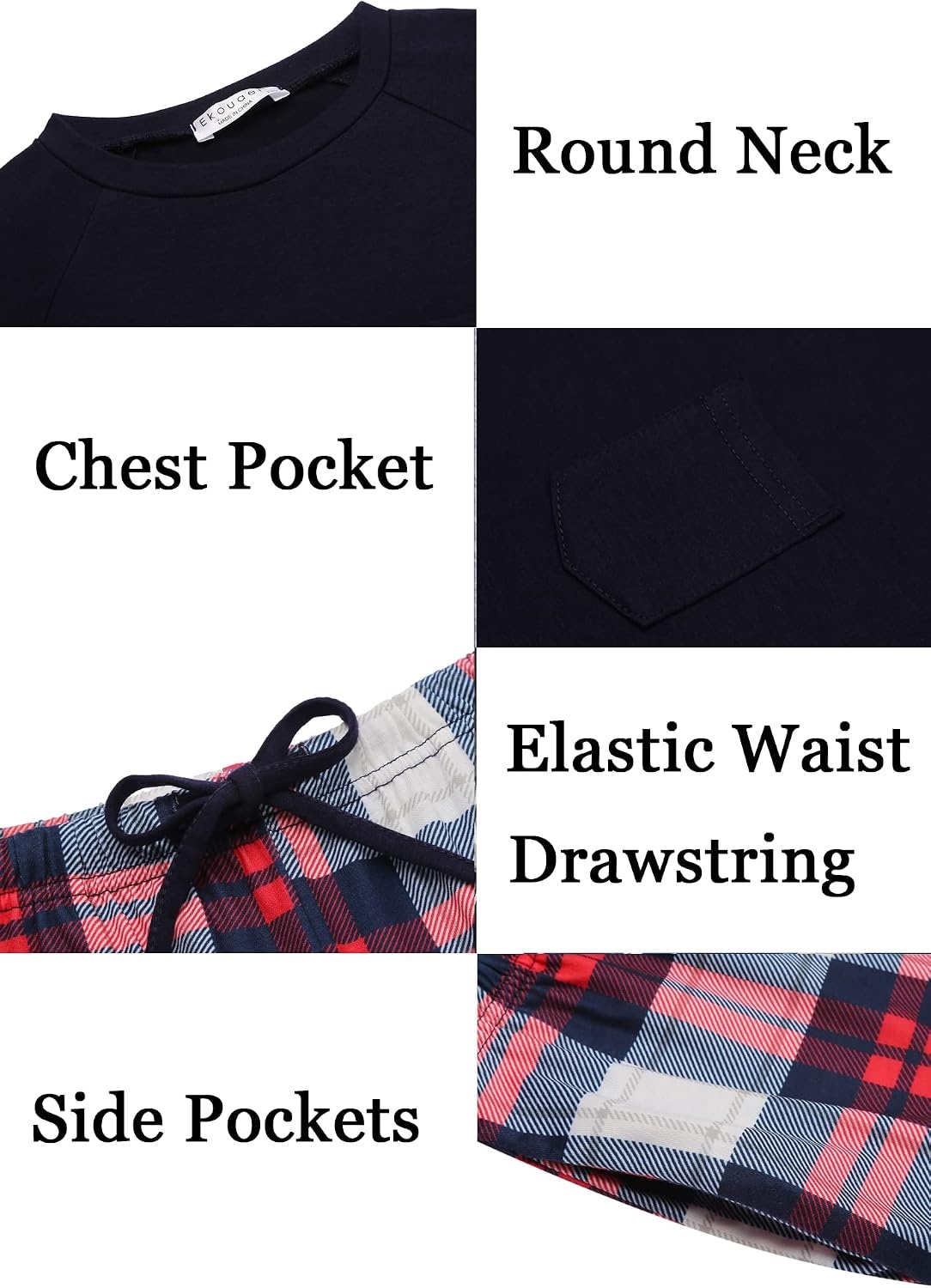 image:imageEkouaer Family Matching Pajamas Christmas Sleepwear Long Sleeve Sleep Pjs Matching PJs with Classic Scoop NeckSoft Family Loungewear Set with Plaid PantsChristmas Holiday for Casual Daily WearNavy