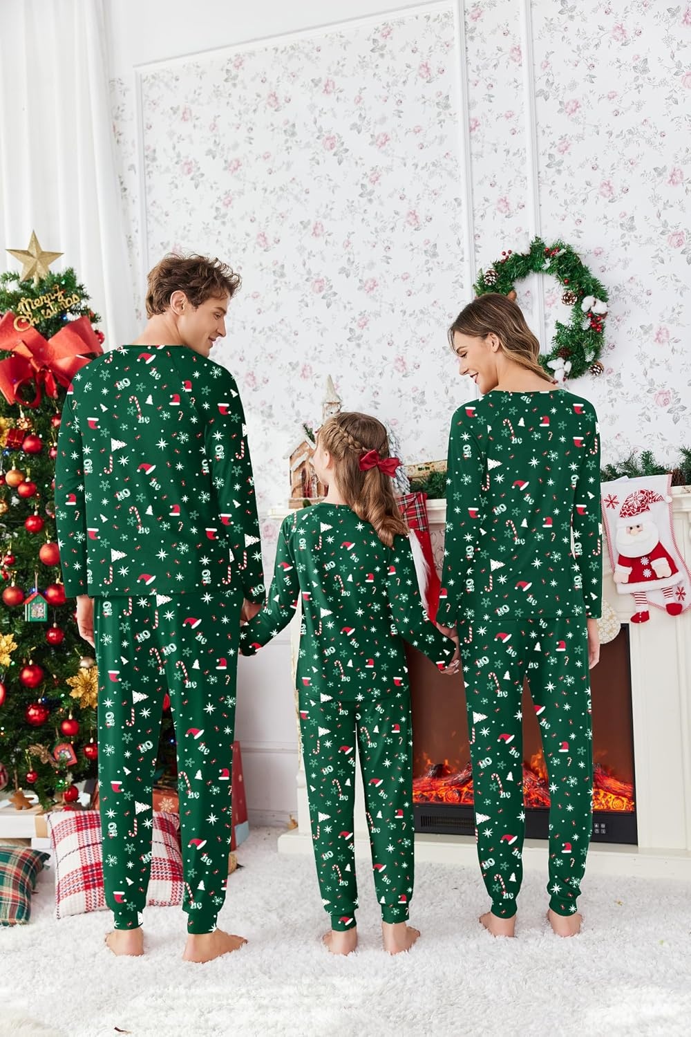 image:imageEkouaer Family Matching Pajamas Christmas Sleepwear Long Sleeve Sleep Pjs Matching PJs with Classic Scoop NeckSoft Family Loungewear Set with Plaid PantsChristmas Holiday for Casual Daily WearChristmas Cane Candy