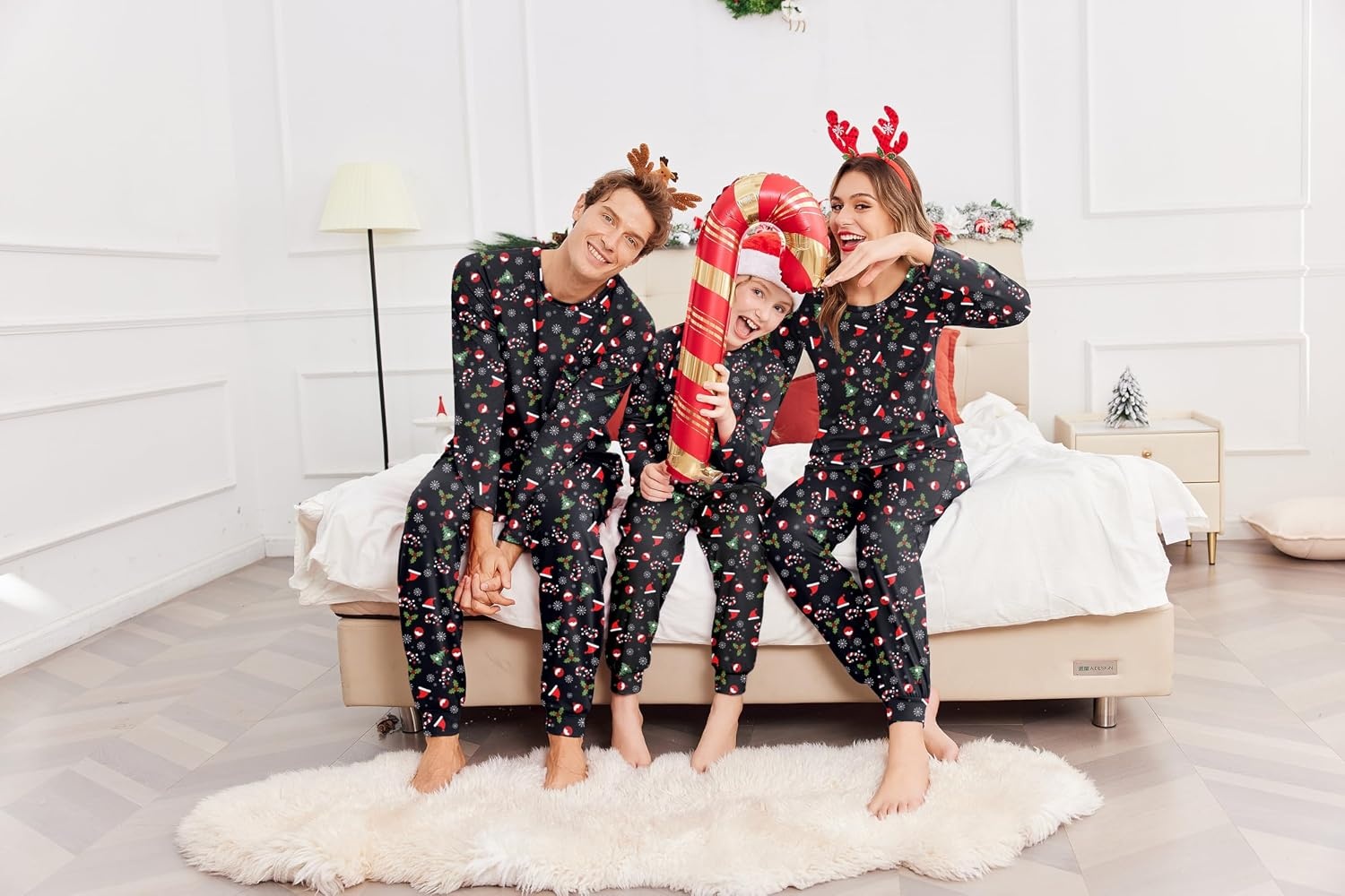 image:imageEkouaer Family Matching Pajamas Christmas Sleepwear Long Sleeve Sleep Pjs Matching PJs with Classic Scoop NeckSoft Family Loungewear Set with Plaid PantsChristmas Holiday for Casual Daily WearChristmas Hat