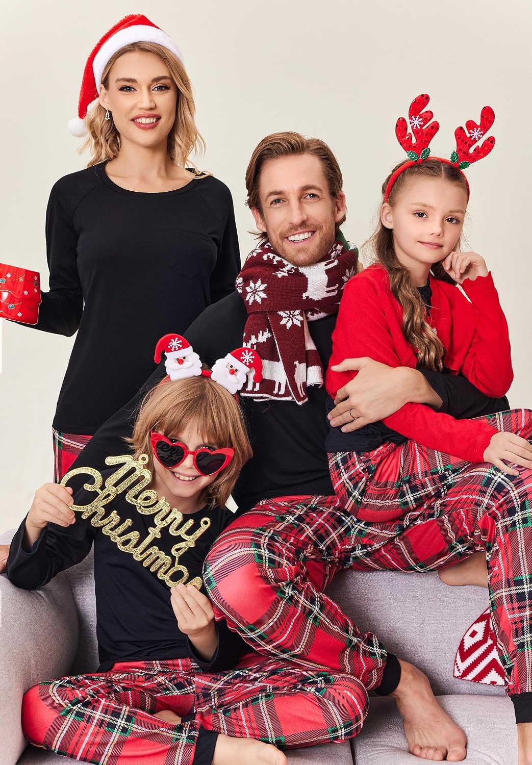 image:imageEkouaer Family Matching Pajamas Christmas Sleepwear Long Sleeve Sleep Pjs Matching PJs with Classic Scoop NeckSoft Family Loungewear Set with Plaid PantsChristmas Holiday for Casual Daily WearChristmas Plaid