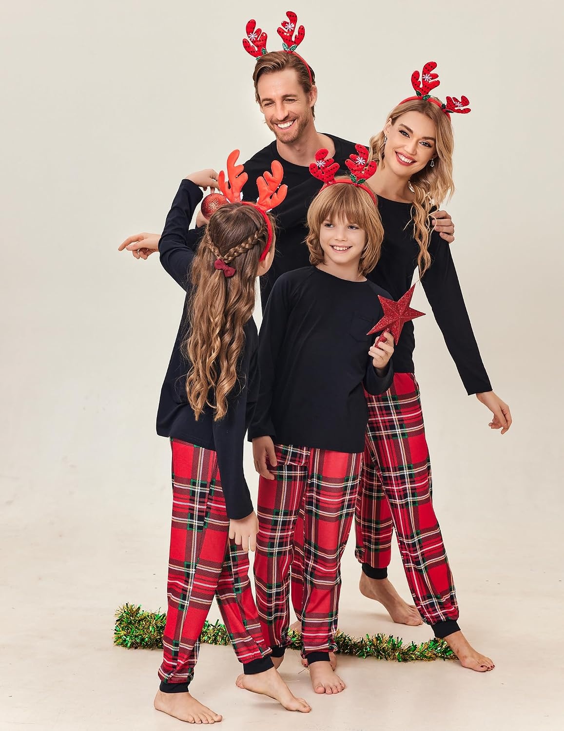 image:imageEkouaer Family Matching Pajamas Christmas Sleepwear Long Sleeve Sleep Pjs Matching PJs with Classic Scoop NeckSoft Family Loungewear Set with Plaid PantsChristmas Holiday for Casual Daily WearChristmas Plaid