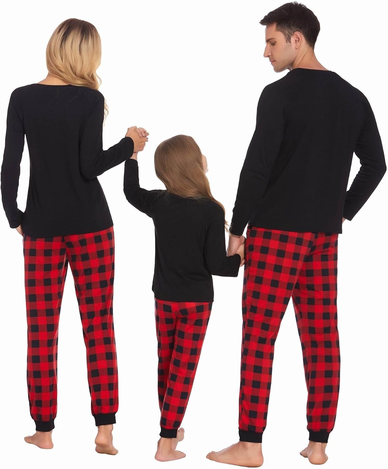 image:imageEkouaer Family Matching Pajamas Christmas Sleepwear Long Sleeve Sleep Pjs Matching PJs with Classic Scoop NeckSoft Family Loungewear Set with Plaid PantsChristmas Holiday for Casual Daily WearBlack
