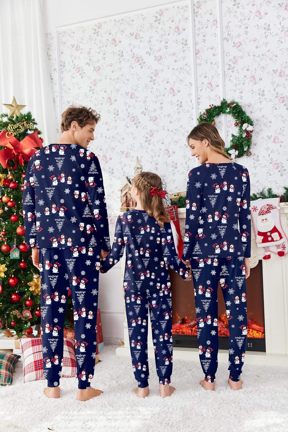 image:imageEkouaer Family Matching Pajamas Christmas Sleepwear Long Sleeve Sleep Pjs Matching PJs with Classic Scoop NeckSoft Family Loungewear Set with Plaid PantsChristmas Holiday for Casual Daily WearChristmas Snowman Snowflake