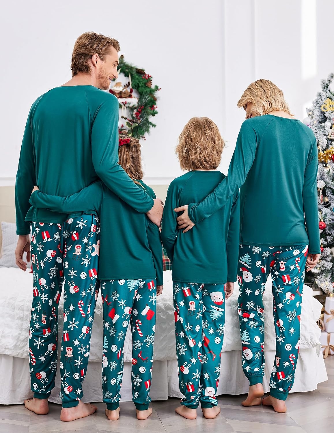 image:imageEkouaer Family Matching Pajamas Christmas Sleepwear Long Sleeve Sleep Pjs Matching PJs with Classic Scoop NeckSoft Family Loungewear Set with Plaid PantsChristmas Holiday for Casual Daily WearChristmas Green Print
