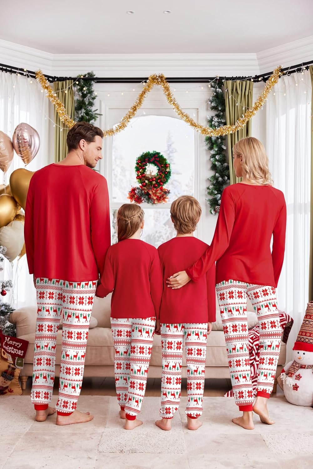 image:imageEkouaer Family Matching Pajamas Christmas Sleepwear Long Sleeve Sleep Pjs Matching PJs with Classic Scoop NeckSoft Family Loungewear Set with Plaid PantsChristmas Holiday for Casual Daily WearChristmas Print