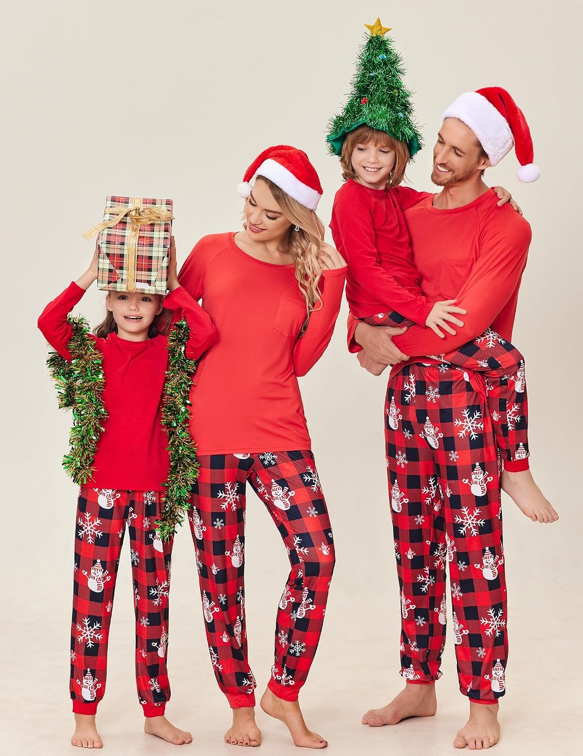 image:imageEkouaer Family Matching Pajamas Christmas Sleepwear Long Sleeve Sleep Pjs Matching PJs with Classic Scoop NeckSoft Family Loungewear Set with Plaid PantsChristmas Holiday for Casual Daily WearChristmas Snowman
