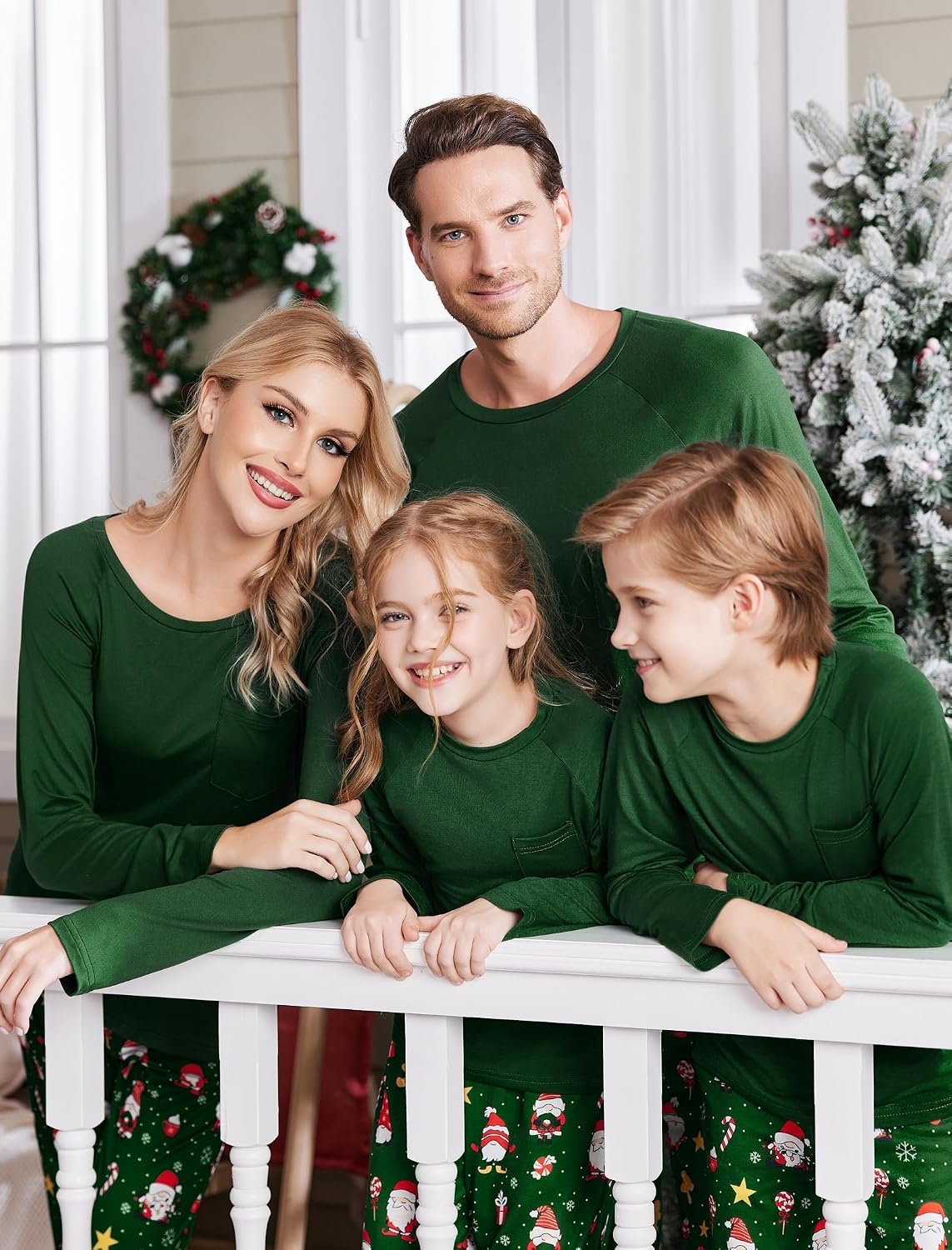 image:imageEkouaer Family Matching Pajamas Christmas Sleepwear Long Sleeve Sleep Pjs Matching PJs with Classic Scoop NeckSoft Family Loungewear Set with Plaid PantsChristmas Holiday for Casual Daily WearGreen Santa Claus