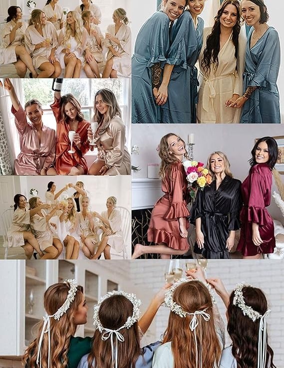 image:imageEkouaer Womens Silk Robe Short Satin Kimono Bathrobe Bridesmaid Sleepwear Half Sleeve Ruffle Comfy Wedding Party Dressing Gown TabovekneelengthPink White Stripes