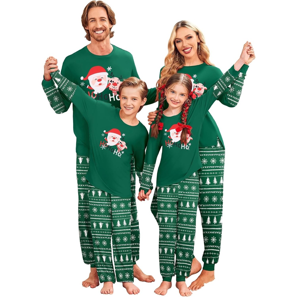 image:imageEkouaer Family Christmas Pajamas Matching Sets with Print Tops and PantsGreen White Santa