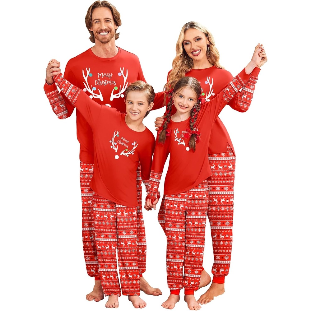 image:imageEkouaer Family Christmas Pajamas Matching Sets with Print Tops and PantsRed Elk Head