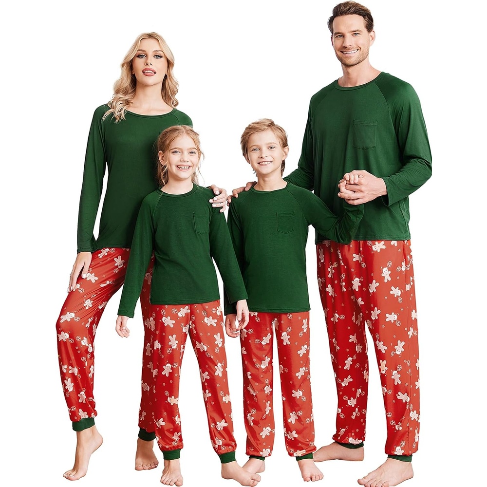 image:imageEkouaer Family Matching Pajamas Christmas Sleepwear Long Sleeve Sleep Pjs Matching PJs with Classic Scoop NeckSoft Family Loungewear Set with Plaid PantsChristmas Holiday for Casual Daily WearChristmas Red Print