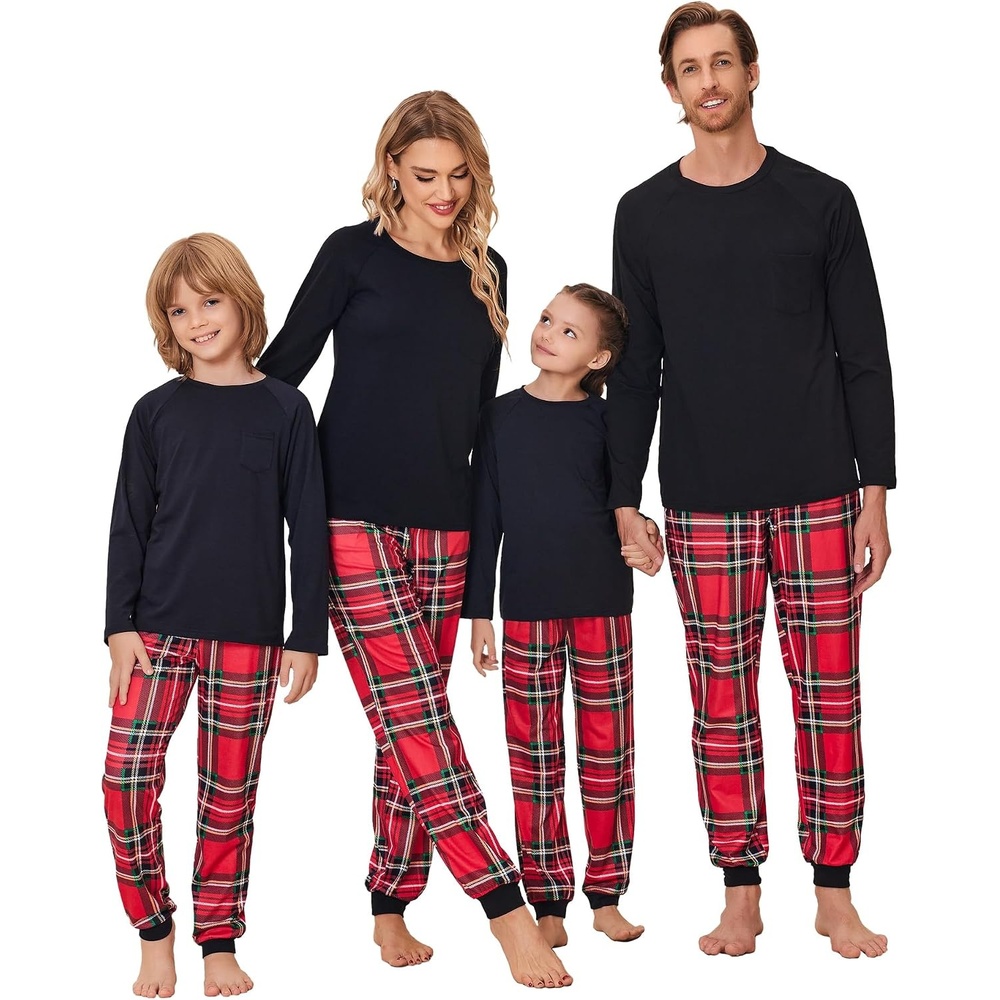 image:imageEkouaer Family Matching Pajamas Christmas Sleepwear Long Sleeve Sleep Pjs Matching PJs with Classic Scoop NeckSoft Family Loungewear Set with Plaid PantsChristmas Holiday for Casual Daily WearChristmas Plaid
