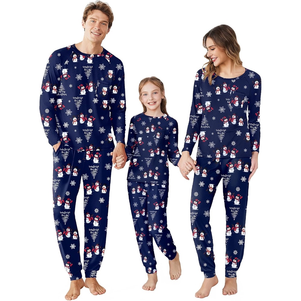 image:imageEkouaer Family Matching Pajamas Christmas Sleepwear Long Sleeve Sleep Pjs Matching PJs with Classic Scoop NeckSoft Family Loungewear Set with Plaid PantsChristmas Holiday for Casual Daily WearChristmas Snowman Snowflake