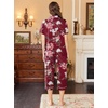 Ekouaer Capri Pajamas for Women Short Sleeve Button Down Sleepwear Comfy Lounge Set 2-Piece Pants Pjs | Capri Pants With Pockets,Chest Pocket,Notch Collar,Contrast Pipings,Sleepwear For Home Loungwear,Wedding,Party&Breastfeeding(Wine Red White Pink)