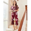 Ekouaer Capri Pajamas for Women Short Sleeve Button Down Sleepwear Comfy Lounge Set 2-Piece Pants Pjs | Capri Pants With Pockets,Chest Pocket,Notch Collar,Contrast Pipings,Sleepwear For Home Loungwear,Wedding,Party&Breastfeeding(Wine Red White Pink)