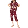 Ekouaer Capri Pajamas for Women Short Sleeve Button Down Sleepwear Comfy Lounge Set 2-Piece Pants Pjs | Capri Pants With Pockets,Chest Pocket,Notch Collar,Contrast Pipings,Sleepwear For Home Loungwear,Wedding,Party&Breastfeeding(Wine Red White Pink)